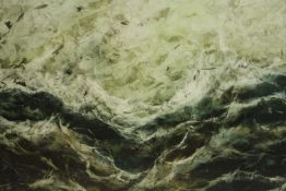A framed graphite and oil on board of a rough sea, signed Garner/72. H.38 W.73cm.