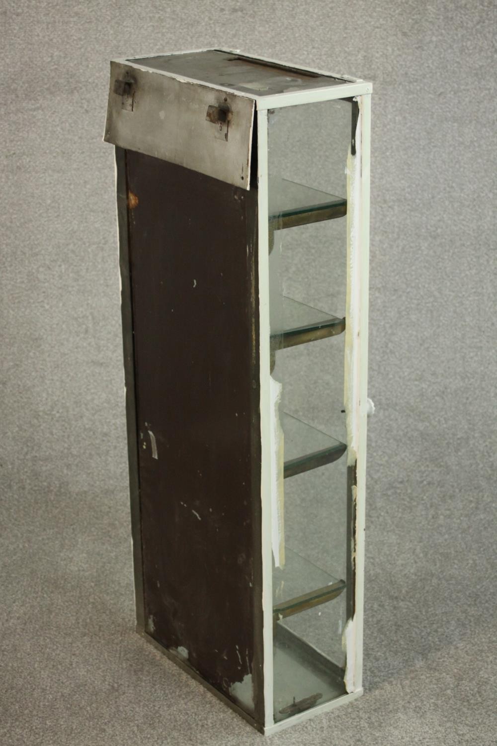 A white painted steel medicine cabinet, of slender form with a glazed door and sides, fitted with - Image 6 of 6