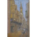 A framed pastel of a British street scene, unsigned. H.50 W.35cm