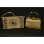 Two vintage clutch handbags, including an Indian gold brocade and glass cabochon detailed evening