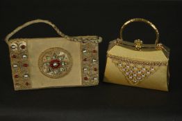 Two vintage clutch handbags, including an Indian gold brocade and glass cabochon detailed evening