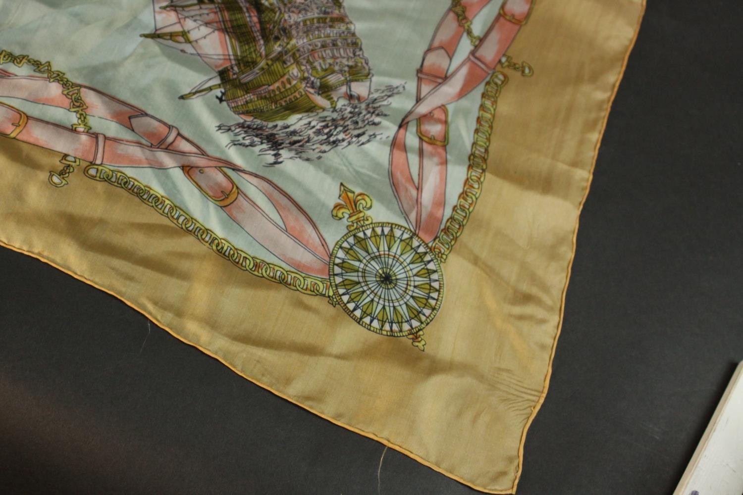 Two vintage silk scarves one with a galleon design and the other with a stylised floral and - Image 4 of 8