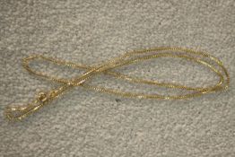 A 24 inches 18 carat yellow gold box link chain with C-sprung clasp. L.30cm. Weight. 2g.