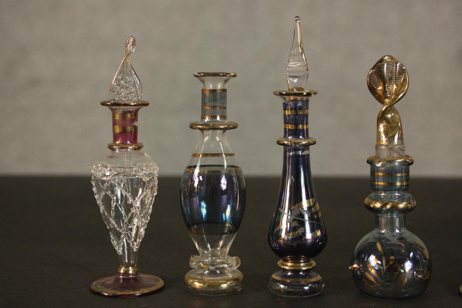 A collection of perfume and snuff bottles, including nine hand blown glass Egyptian bottles with - Image 3 of 11