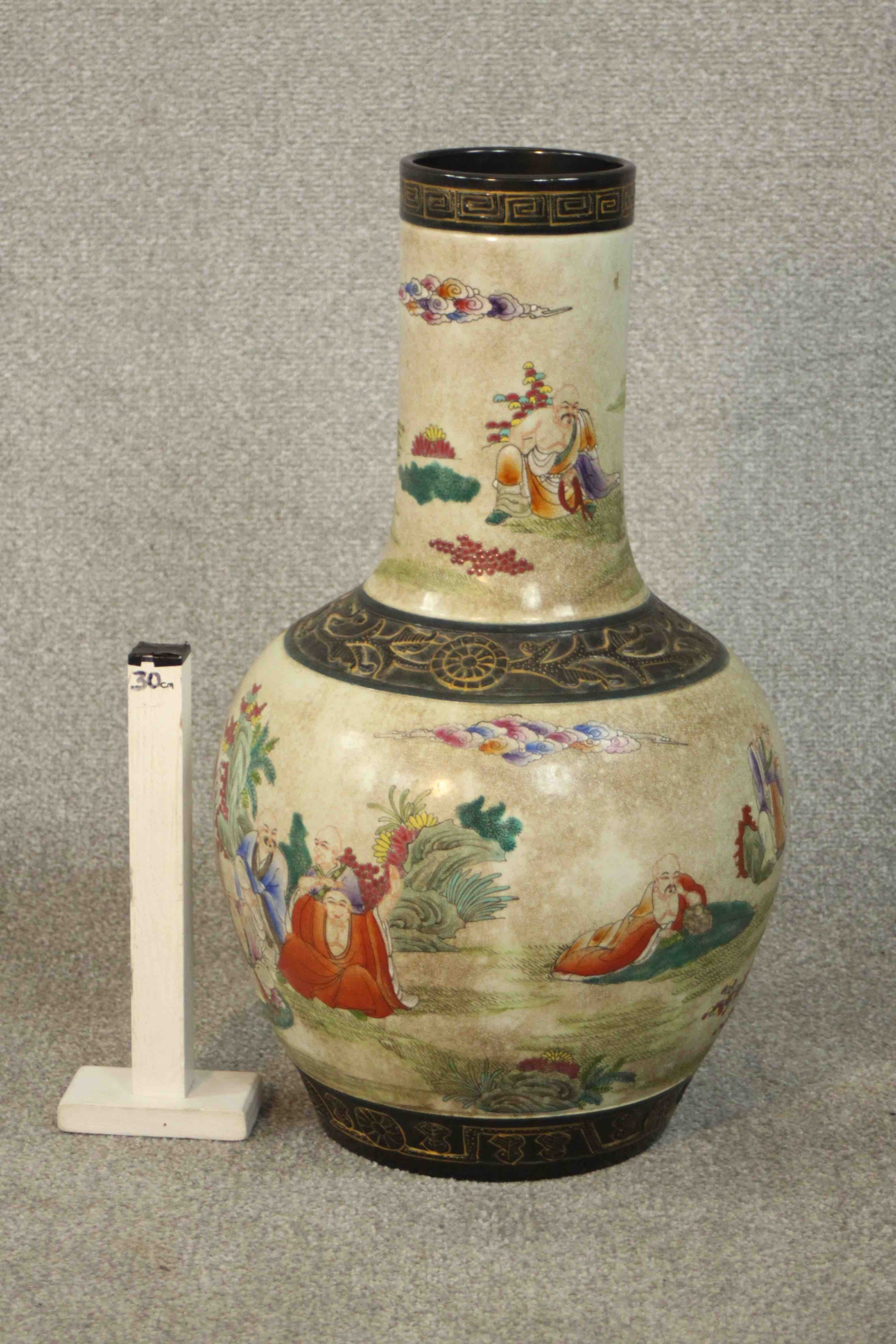 A large Chinese early 20th century crackle glaze vase of bulbous form decorated with a figural - Image 2 of 11