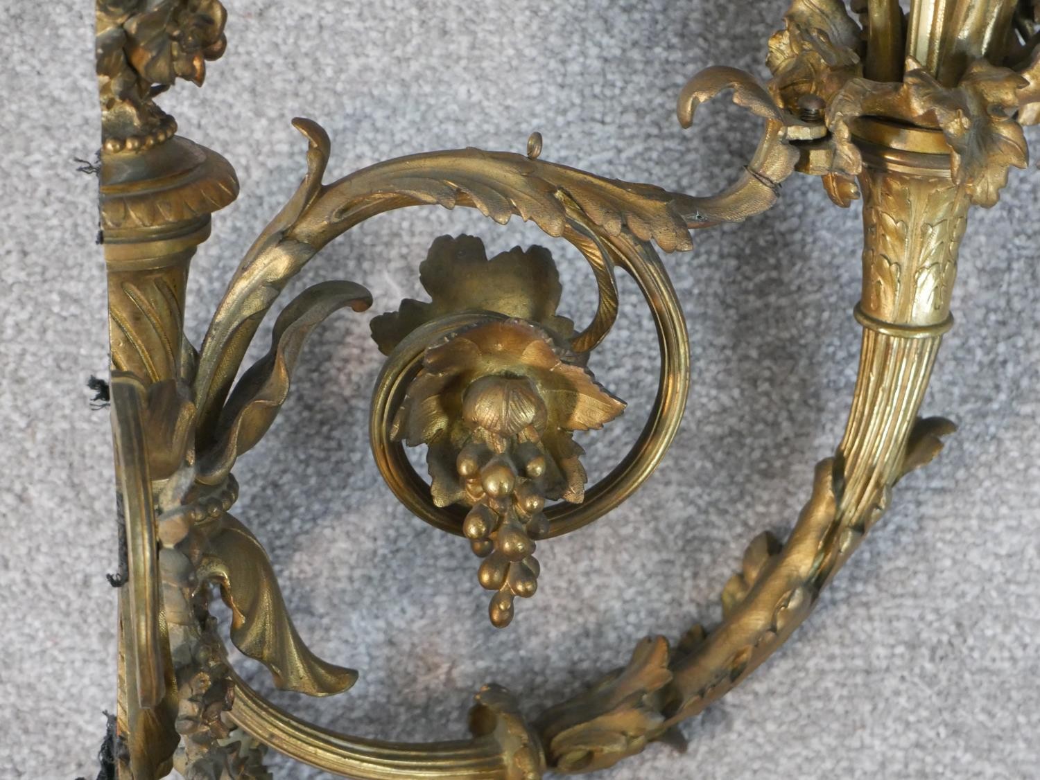A late 19th century ormolu wall applique, the torch form wall mount hung with garlands of flowers - Image 8 of 8