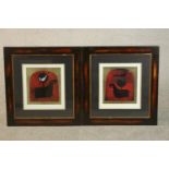 Two framed and glazed signed prints with gilded detailing both depicting stylised horses, one with a