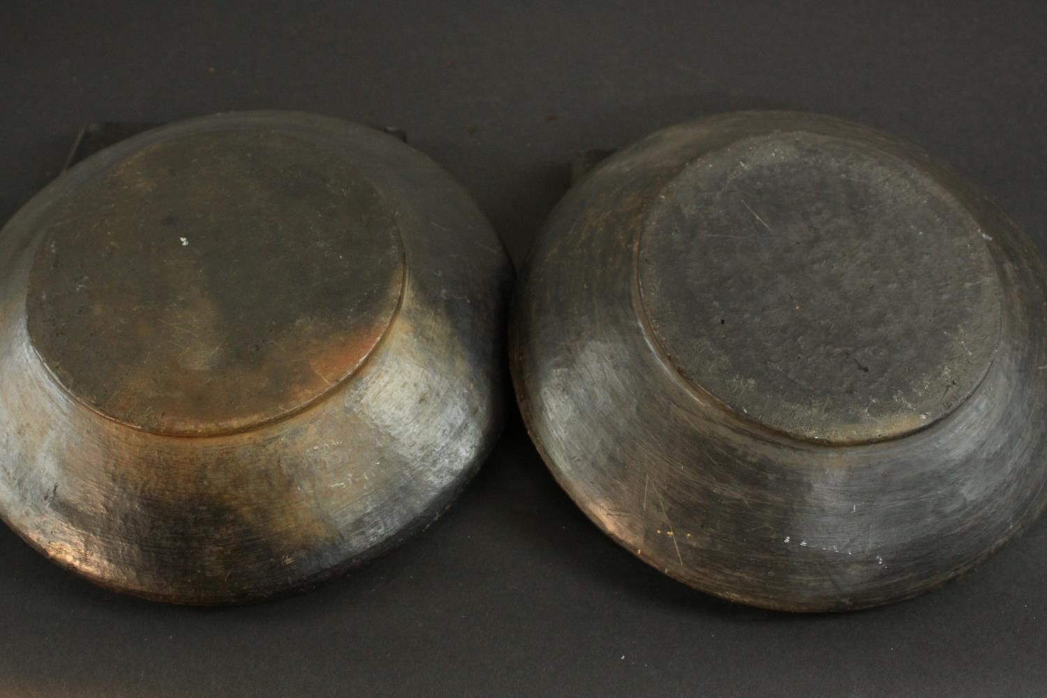 Two gold glaze art pottery bowls with two 19th century ebonised square stands. H.10 Dia.29cm. (each) - Image 7 of 7