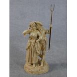 A large Victorian cream glazed ceramic figure group of the haymaker and the milk maid embracing. The