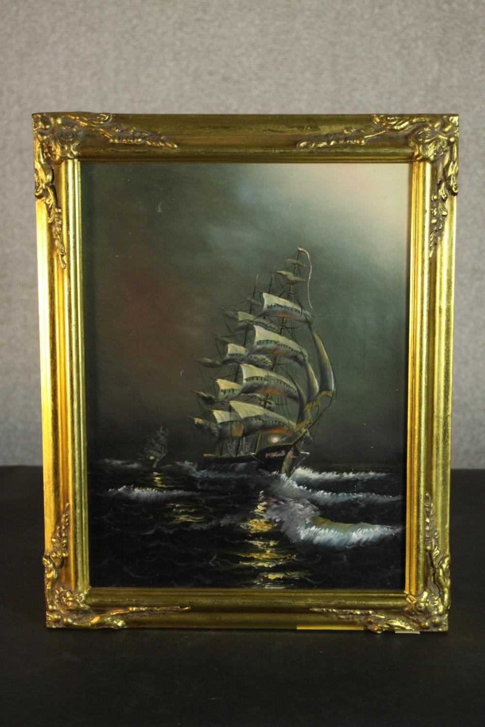 Contemporary school, Maritime Scene with a Saling Ship, oil on canvas. H.48 W.38cm. - Image 2 of 7