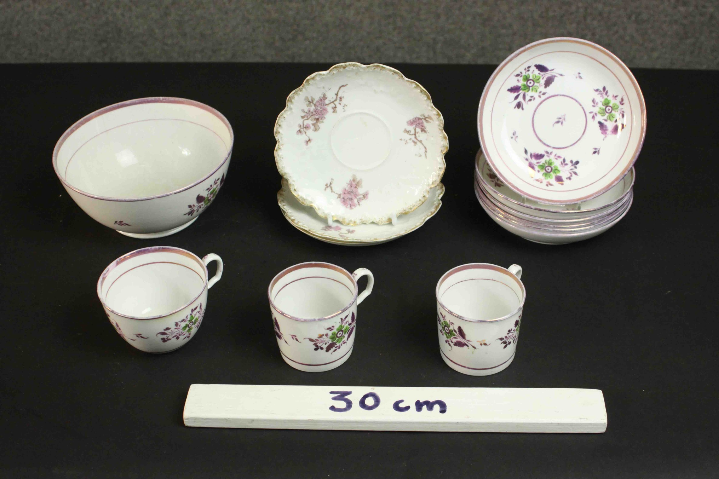 A 19th century floral design lustre ware part tea and coffee set along with two vintage blossom - Image 2 of 6