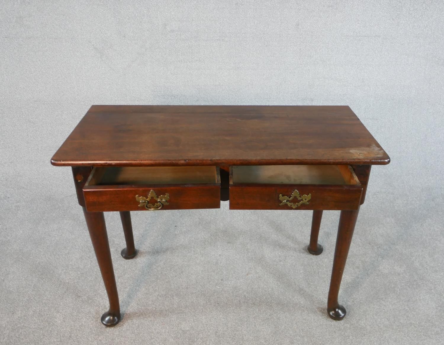 A George II mahogany side table, the rectangular top over two short drawers with brass handles and - Image 4 of 7
