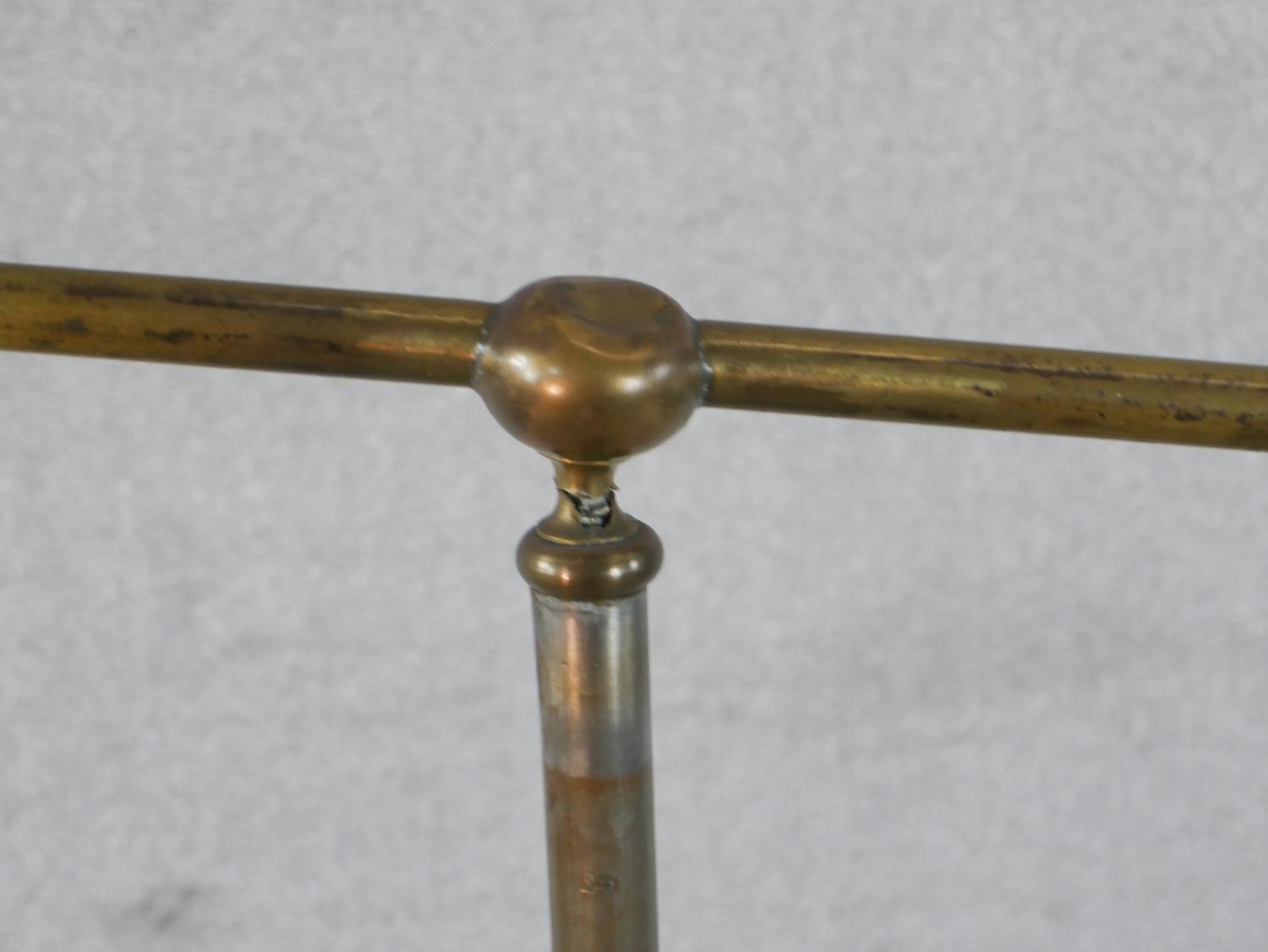 A C.1900 tubular metal towel rail of T form, on a circular cast iron base. H.121 W.72cm - Image 3 of 4