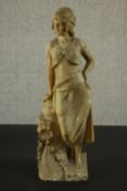 A late 19th century carved alabaster figure of a young lady leaning on a jar. H.50 W.15 D.12cm.