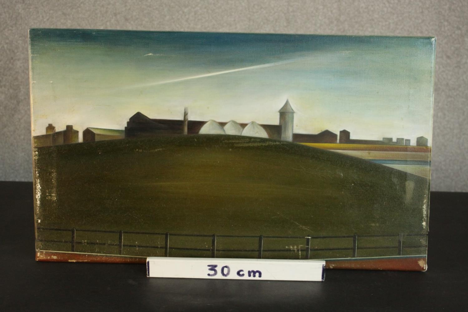 Frooza Clarke, unframed oil on canvas of a farm on a hill, signed and dated verso Clarke 98. H.41 - Image 3 of 7