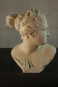 After Antonio Canova, a reconstituted stone bust of Venus. H.60 W.40 D.23cm.