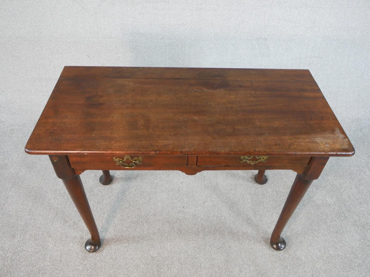 A George II mahogany side table, the rectangular top over two short drawers with brass handles and - Image 2 of 7