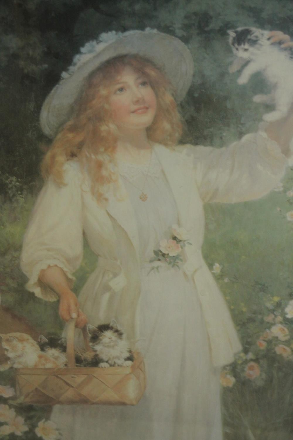 After Percy Tarrant, a framed and glazed vintage prints of a girl with a basket of kittens and - Image 3 of 7