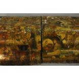 Two panels of Victorian decoupage. (Damaged.) L.175 W.93cm. (largest)