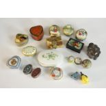 A collection of nineteen pill and trinket boxes, including seven Halcyon Days enamel boxes, two