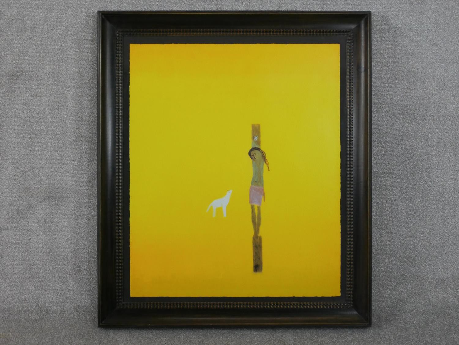 Craigie Aitchison, (1926 - 2009), Yellow Crucifixion, screen-print, unsigned. H.94 W.82cm - Image 2 of 4