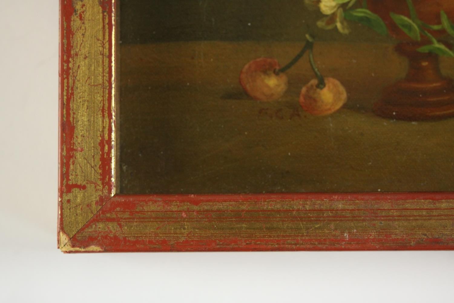 Dutch school, still life of flowers in a vase on a table, oil on canvas, signed F.C.A. lower left. - Image 5 of 6