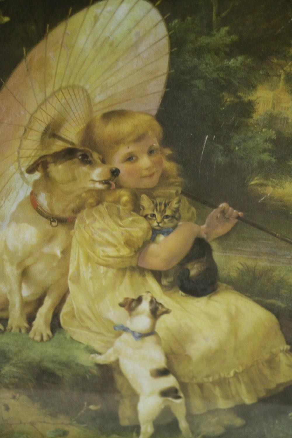 After Percy Tarrant, a framed and glazed vintage prints of a girl with a basket of kittens and - Image 4 of 7