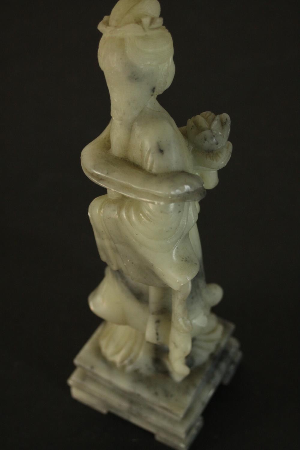 A carved Chinese soapstone figure of a female deity along with a hand painted clay figure of a - Image 14 of 16