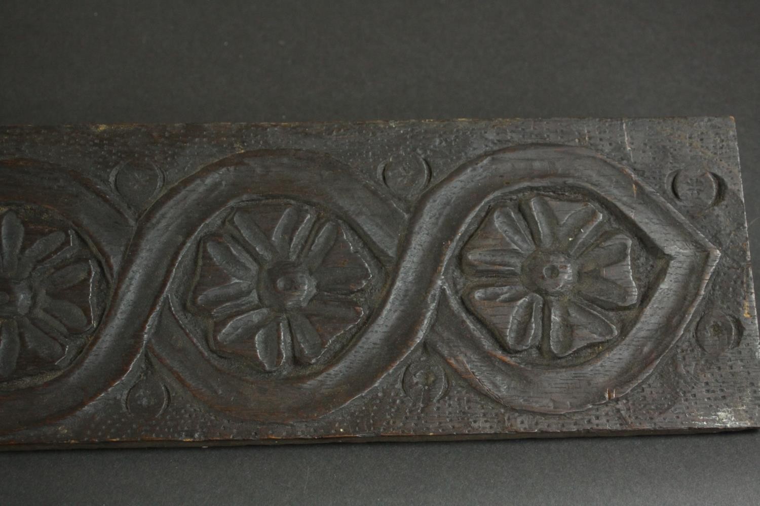 An oak stair baluster and furniture mount, probably 17th century, one with two opposing spirals - Image 3 of 7