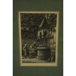 Armand Queyroy (1830 - 1893), etching of two ladies at a well, signed in plate. H.43 W.32cm. (