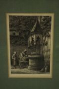 Armand Queyroy (1830 - 1893), etching of two ladies at a well, signed in plate. H.43 W.32cm. (