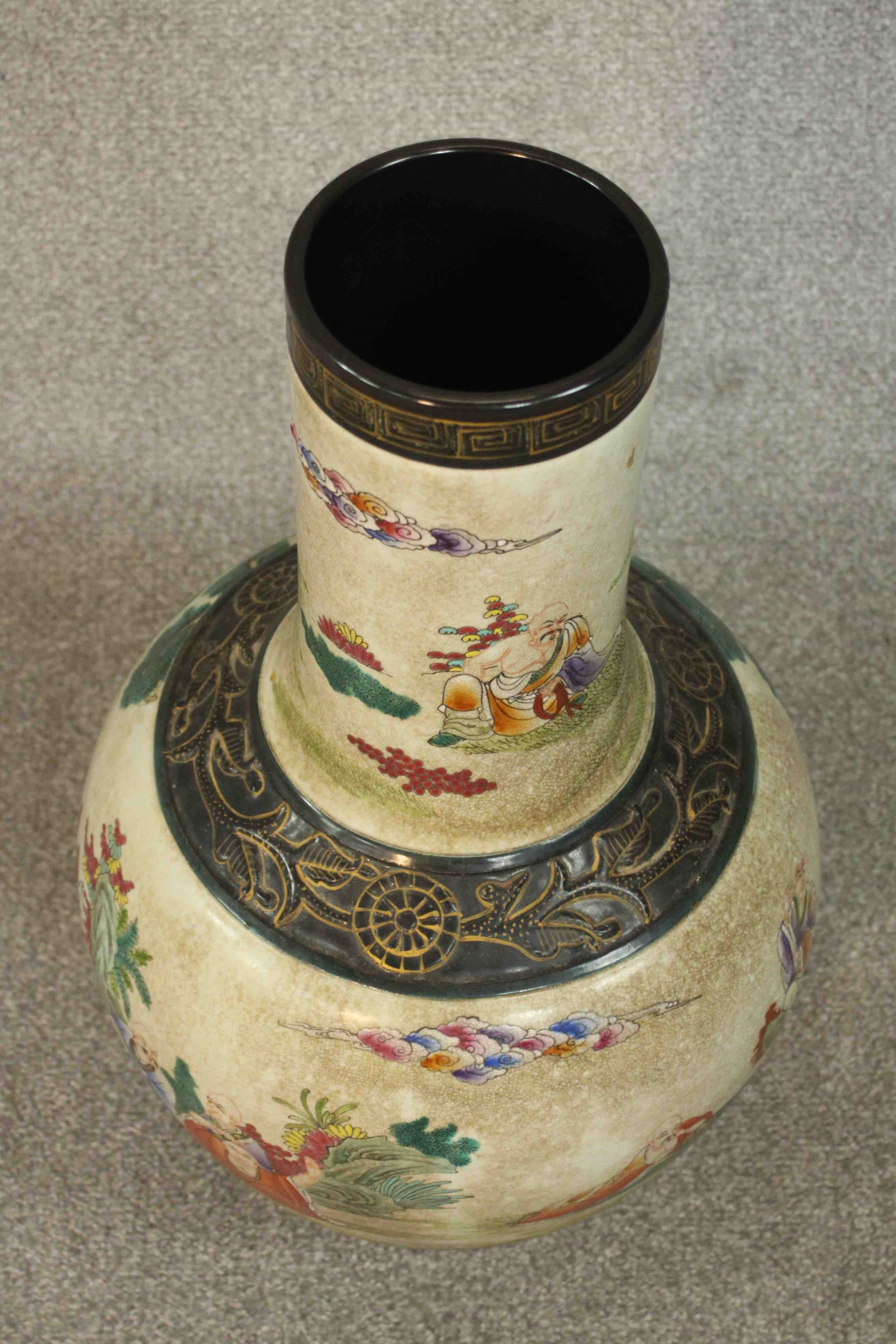 A large Chinese early 20th century crackle glaze vase of bulbous form decorated with a figural - Image 3 of 11