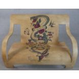 After Gerald Summers (1899-1967), armchair, laminated and moulded birch plywood, printed with tattoo