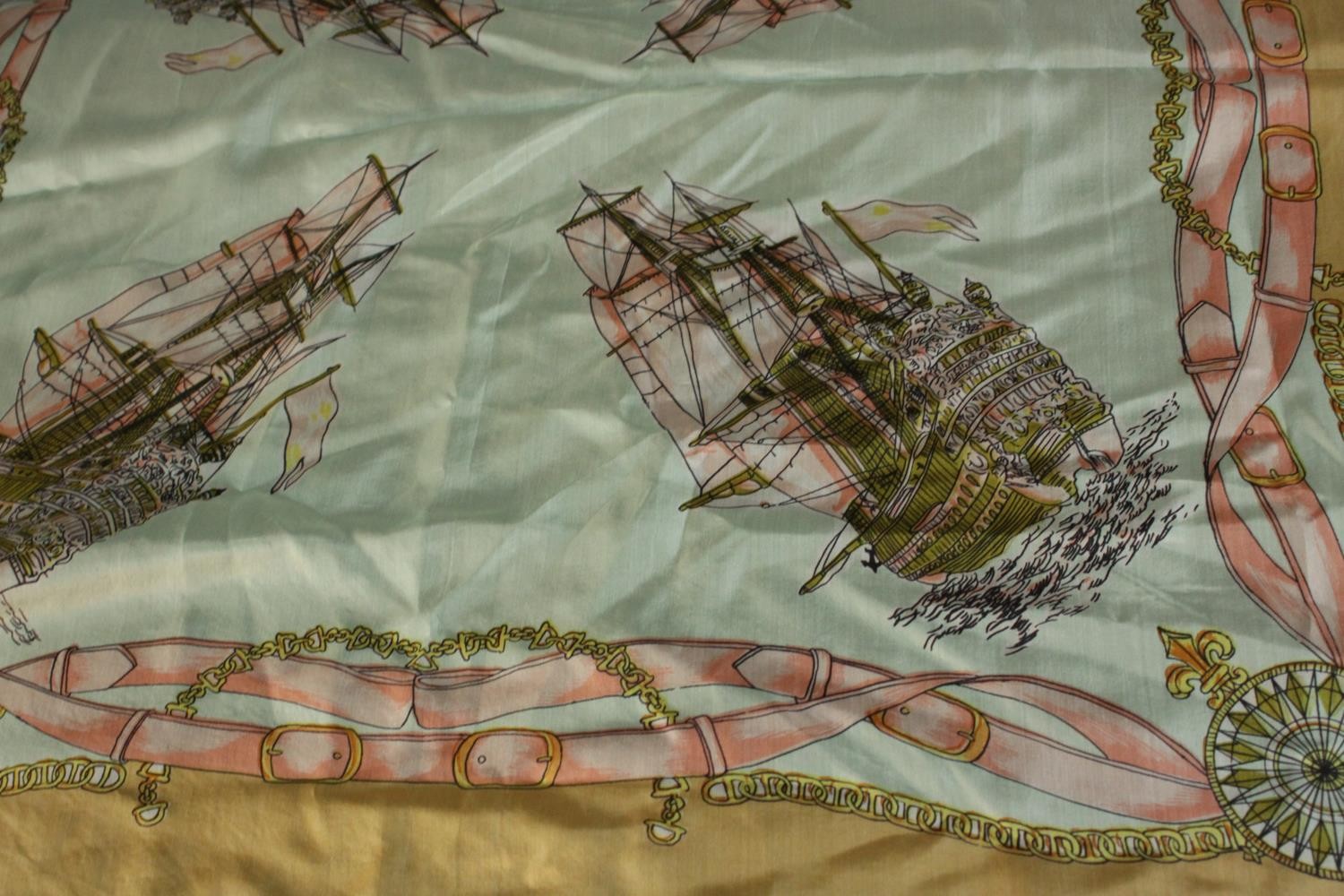 Two vintage silk scarves one with a galleon design and the other with a stylised floral and - Image 5 of 8