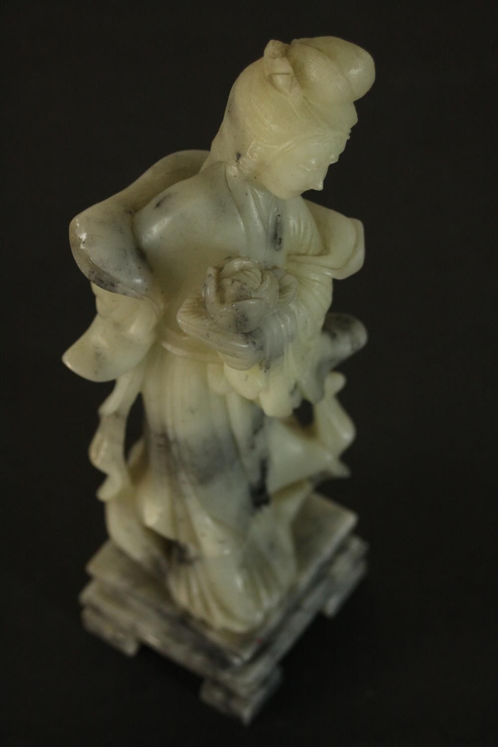 A carved Chinese soapstone figure of a female deity along with a hand painted clay figure of a - Image 13 of 16