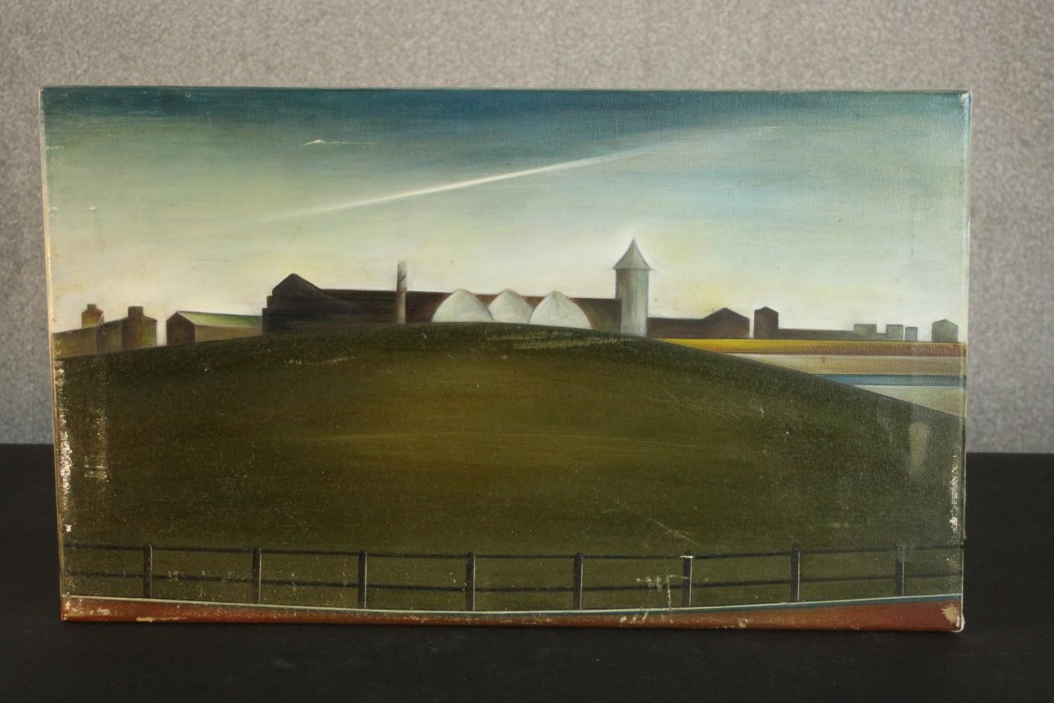 Frooza Clarke, unframed oil on canvas of a farm on a hill, signed and dated verso Clarke 98. H.41 - Image 2 of 7