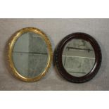 Two oval wall mirrors, one ebonized and one gilt framed. H.68 W.54cm. (largest)