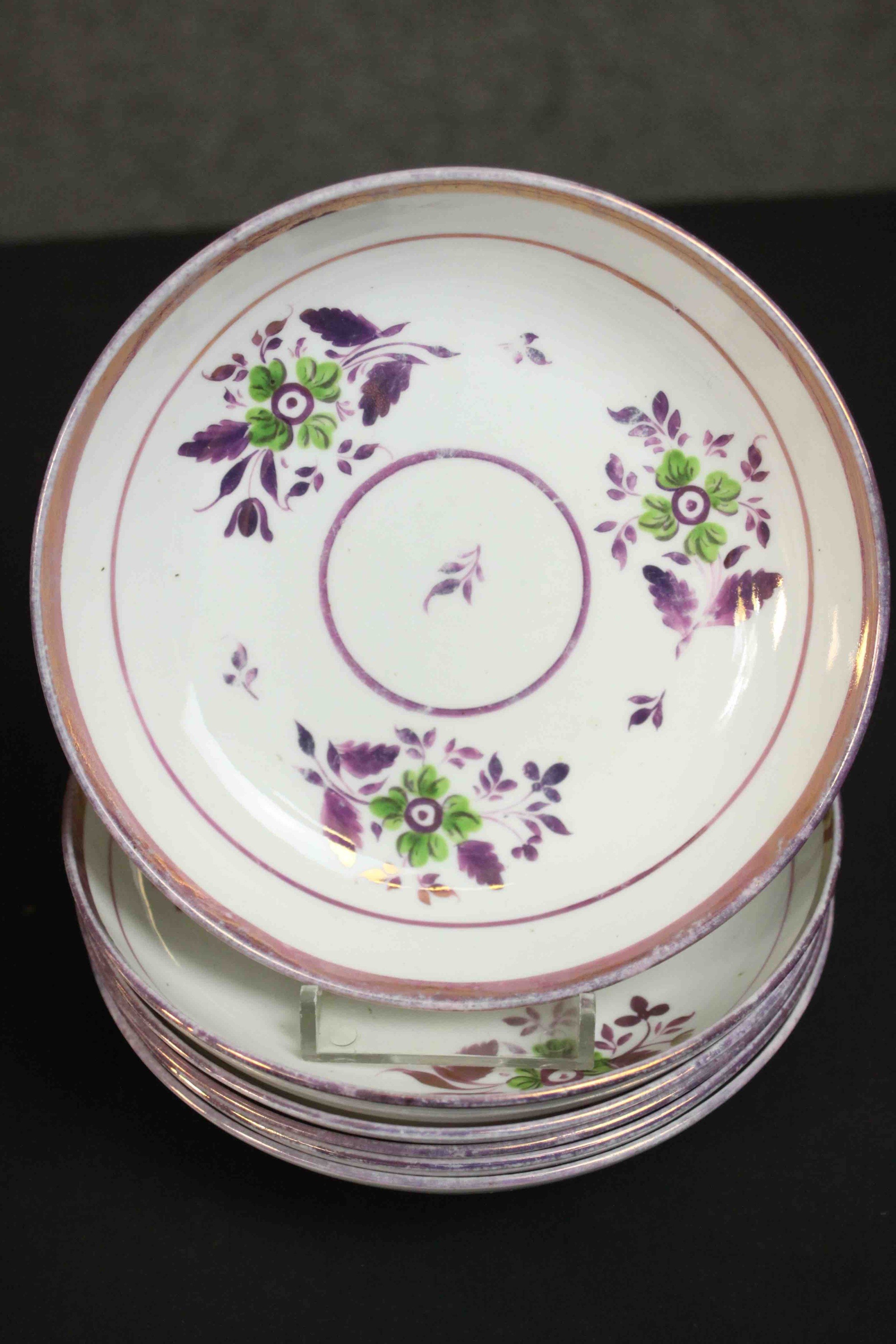 A 19th century floral design lustre ware part tea and coffee set along with two vintage blossom - Image 3 of 6