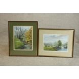 Two framed and glazed pastels of river landscapes signed J Plumb. H.43 W.53cm. (each).