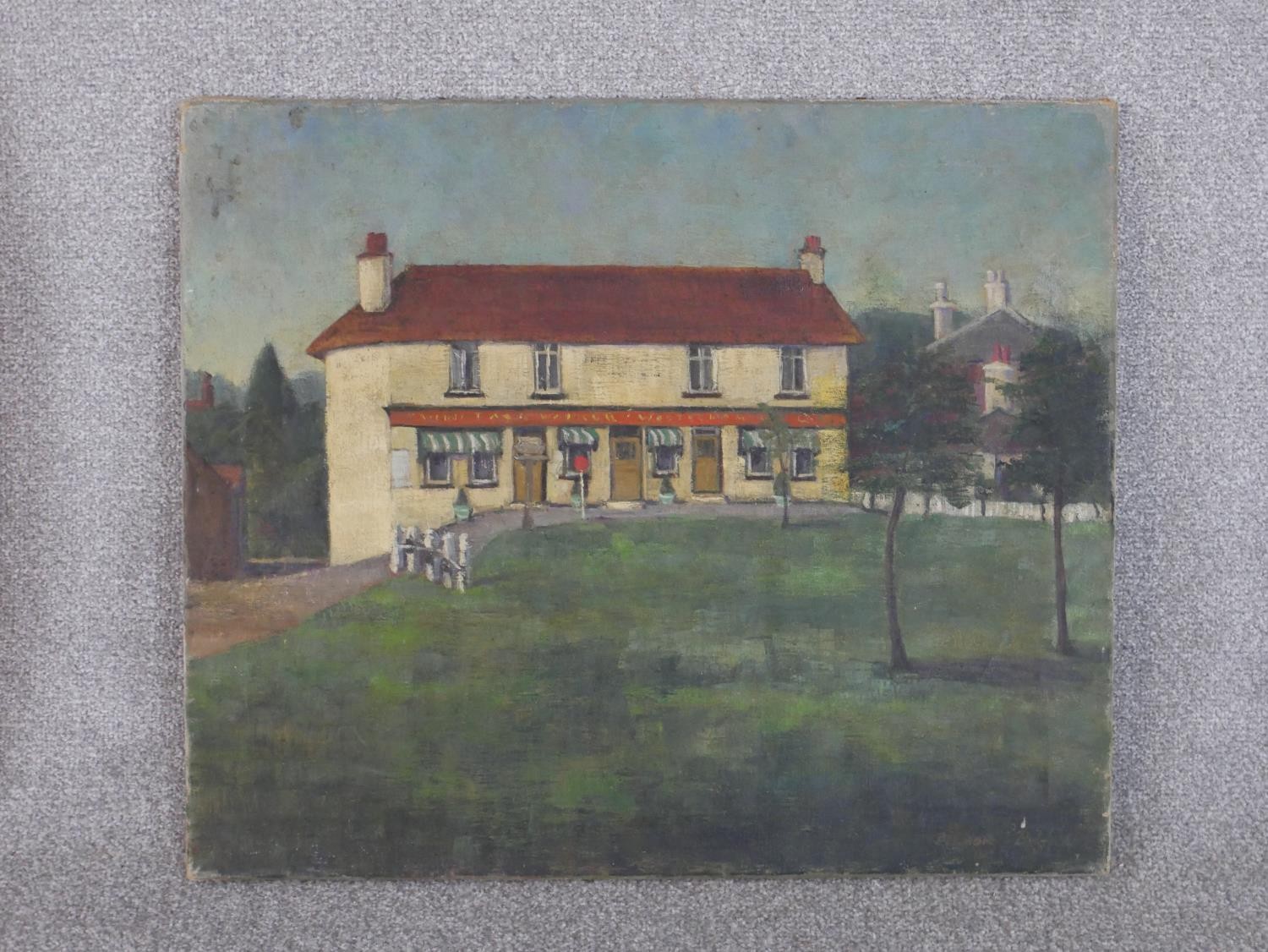 Three unframed oils on canvas, four Oriental ladies signed A. E. Hance, a country pub, unsigned - Image 6 of 6