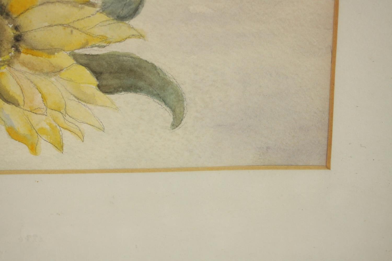 Three framed and glazed watercolours, sunflowers, boats in the harbour and a countryside - Image 7 of 12