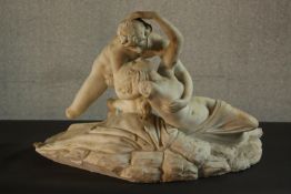 A 19th century carved Classical marble figure group of two lovers embracing. (damaged) H.38 W.60 D.