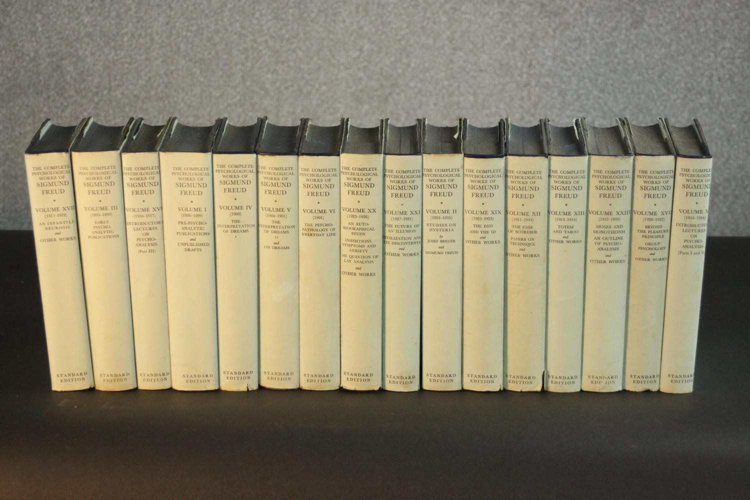 Sixteen volumes of the Complete Psychological Works of Sigmund Freud and other works by Sigmund