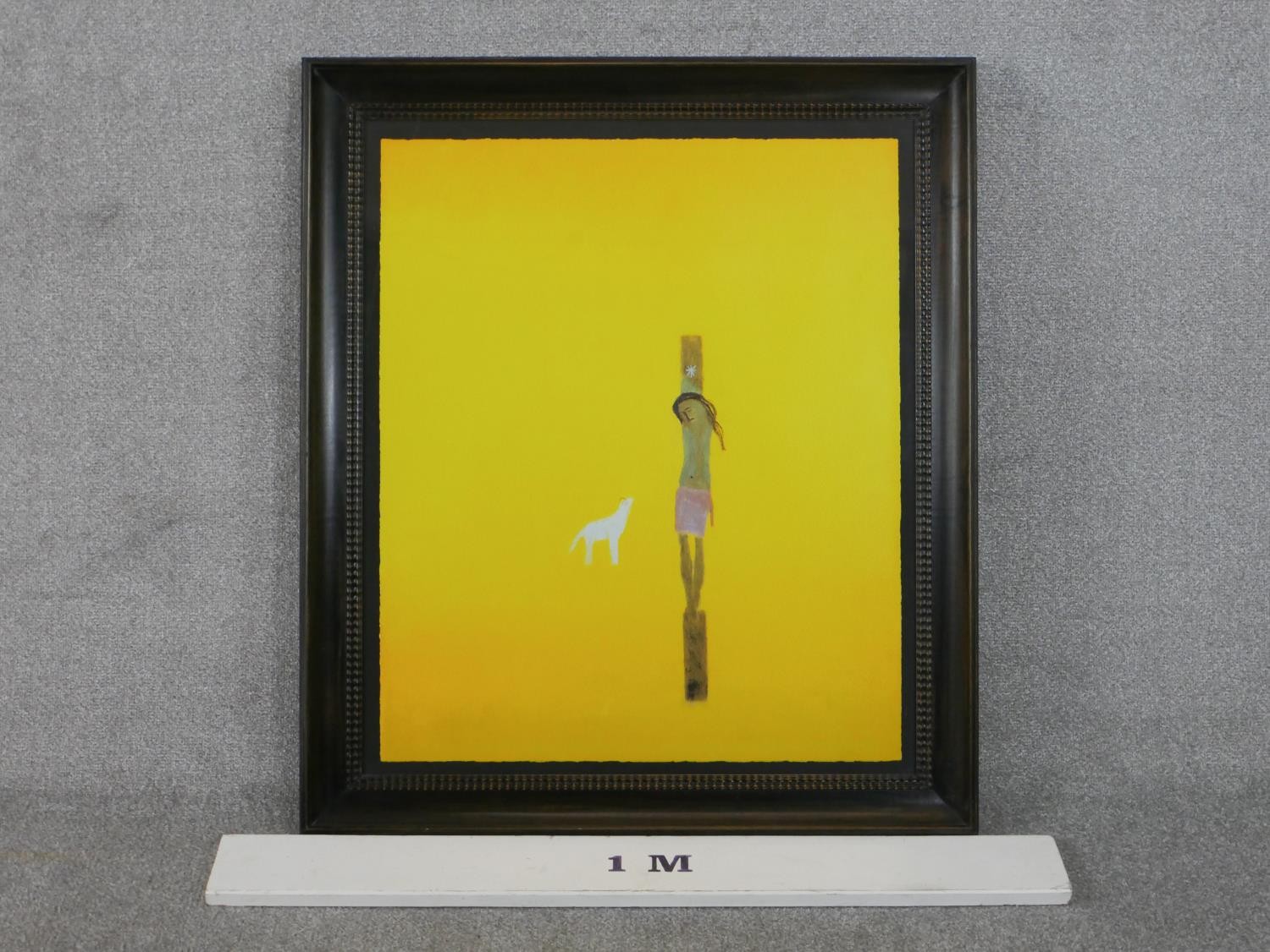 Craigie Aitchison, (1926 - 2009), Yellow Crucifixion, screen-print, unsigned. H.94 W.82cm - Image 3 of 4