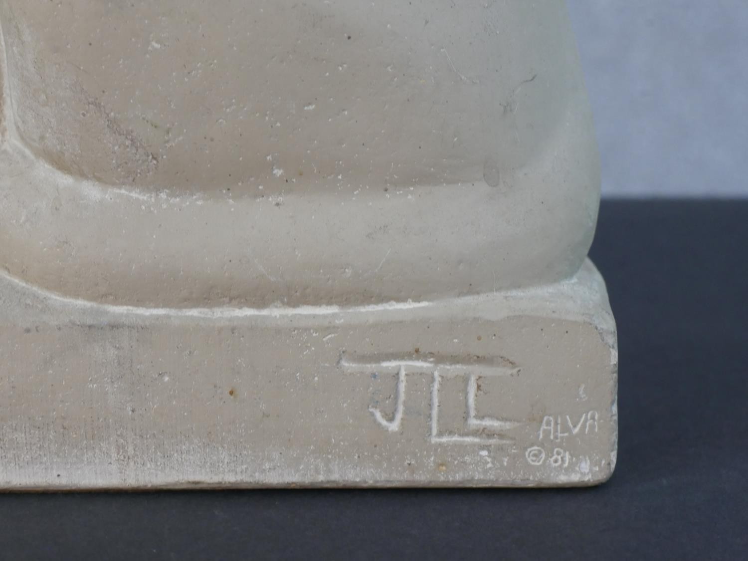 An Alva Museum plaster replica of a seated lion, signed and dated with copyright mark and label to - Image 2 of 5