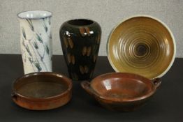 A collection of five studio pottery pieces, some with impressed maker's marks. H.26 Dia.14cm. (