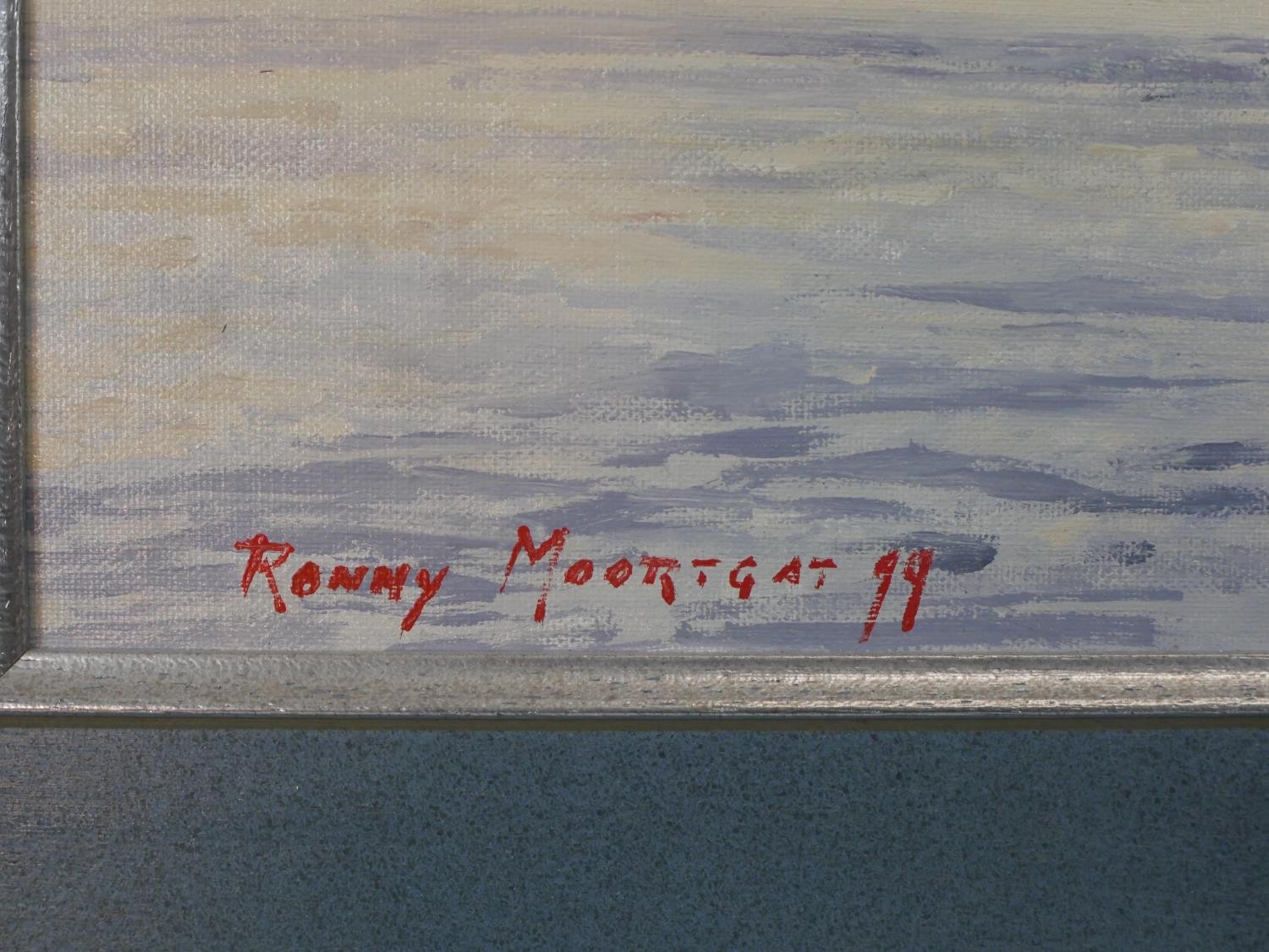 Ronny Moortgat (b.1951), 'Containers for Antwerp', oil on canvas, signed and label verso. H.52 W. - Image 5 of 6