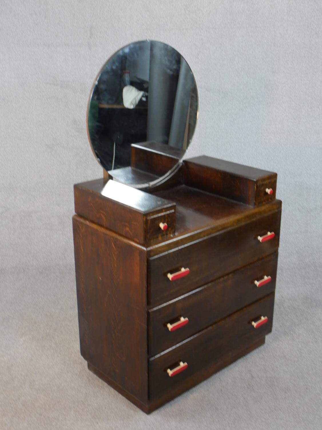 A mid century oak Art Deco style dressing table. H.141 D.80 W.40cm - Image 6 of 6