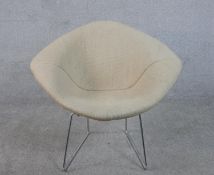 Harry Bertoia, a diamond chair designed 1952, with a chromed steel wirework frame and detachable