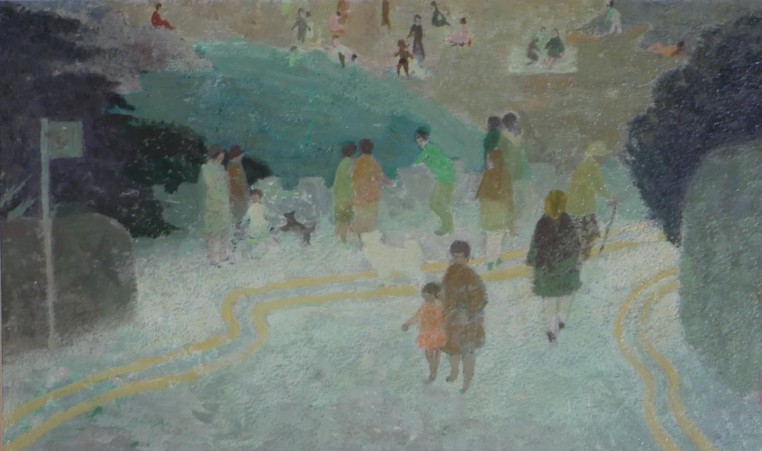Morwenna Thistlethwaite (1912 - 1998), 'Road to the Beach, oil on board, label verso. H.36 W.46cm